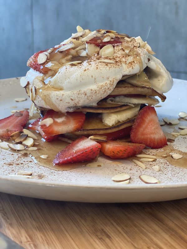Saturday Creme Fraiche Pancakes with Maple Honey Syrup