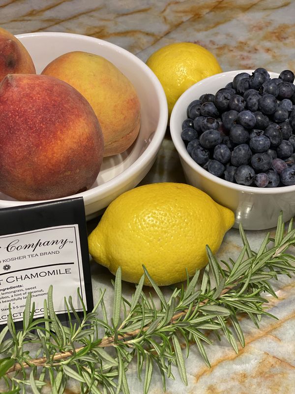 Blueberry Peach Cast Iron Cobbler with Rosemary & Chamomile Sugar